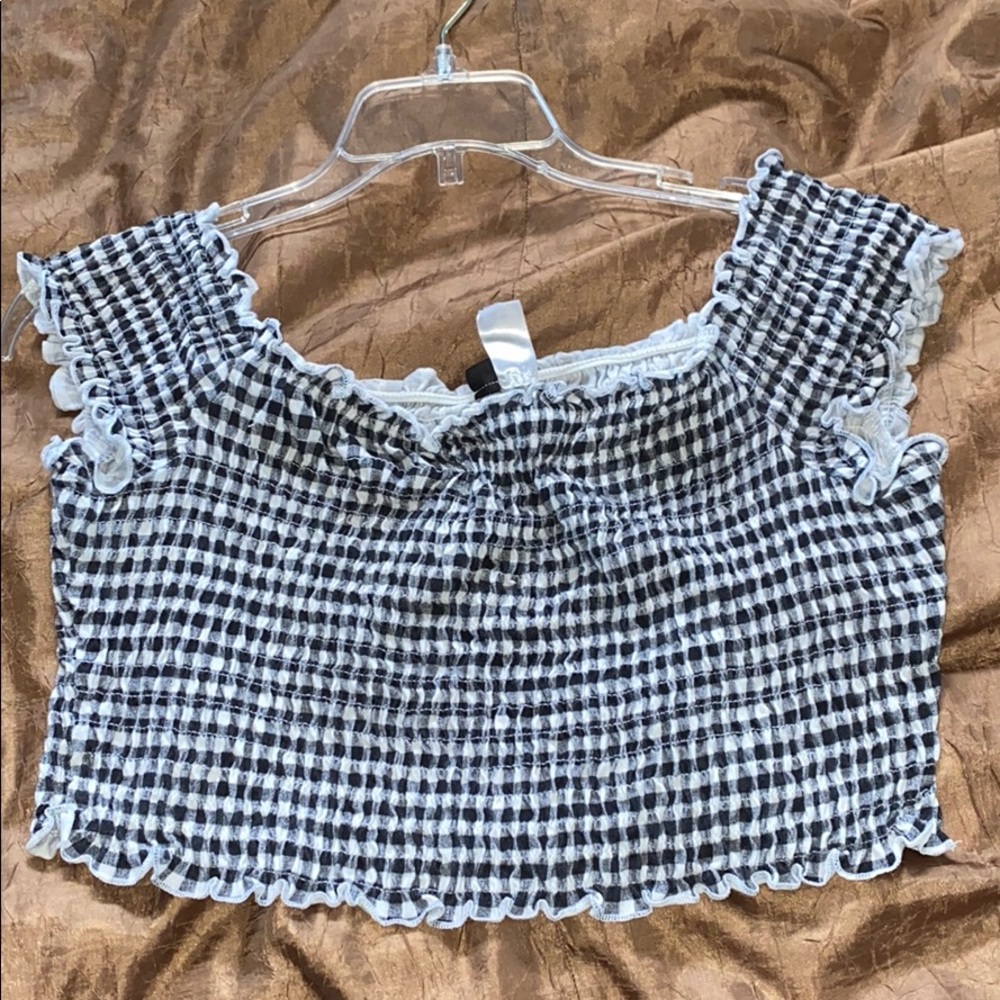DIVIDED H&M off the shoulder checkered crop top